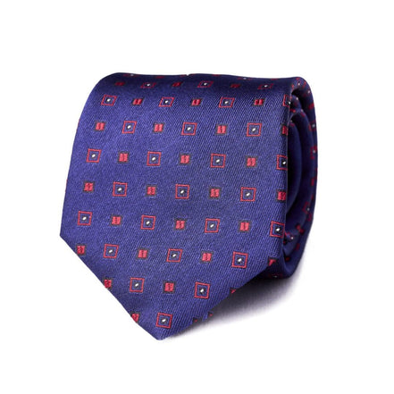 Dark Blue Geometric Design Silk Tie – Made in Italy