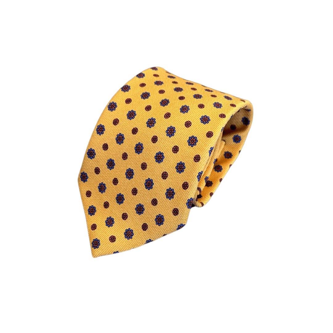 Yellow Silk Tie with Floral Design – Made in Italy