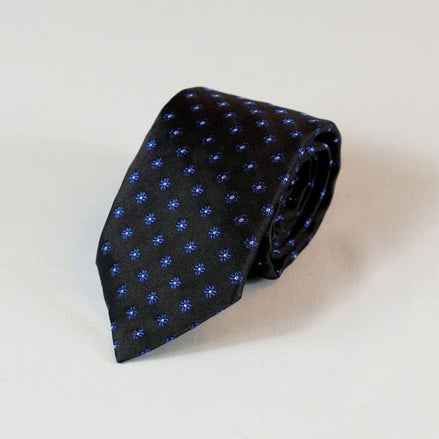 Navy Blue Geometric Floral Silk Tie – Made in Italy