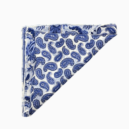 White & Blue Reversible Botanical Floral Handkerchief – Made in Italy