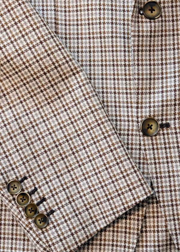 A close up of the buttons on a suit jacket.