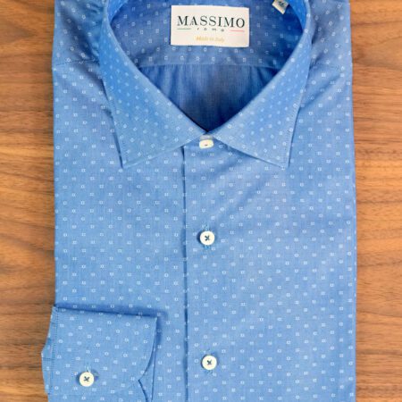 A blue shirt with white dots on it