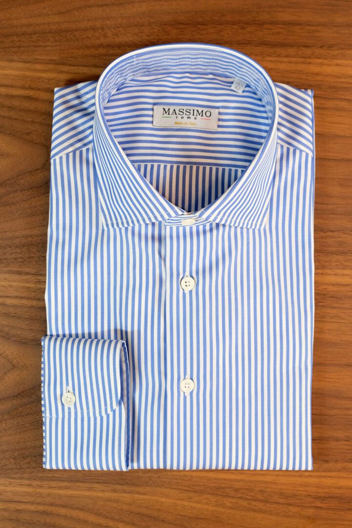 Blue Striped Cotton Shirt - Made in Italy - Massimo Roma