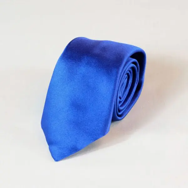 A blue tie is laying on the ground.