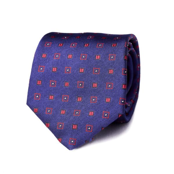 A blue tie with red flowers on it