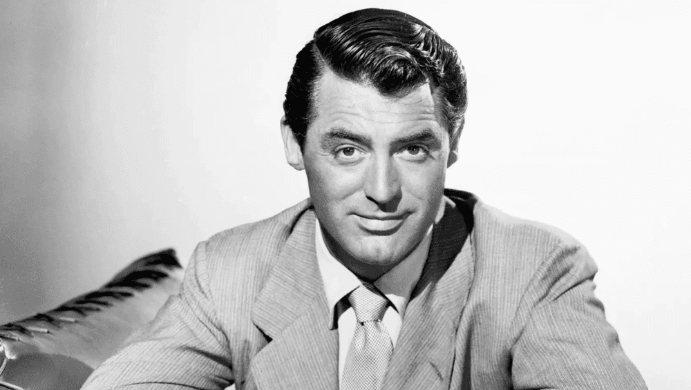 A black and white photo of cary grant