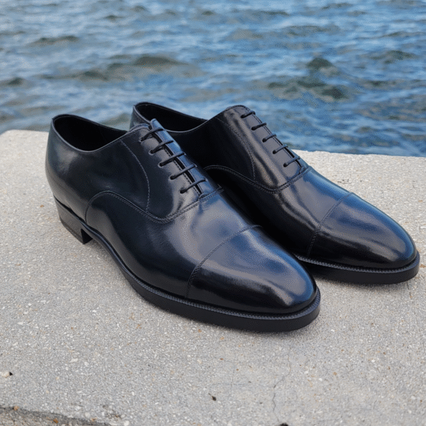 Classic Black 5-Eyelet Oxford with Toe Cap by Bonafè